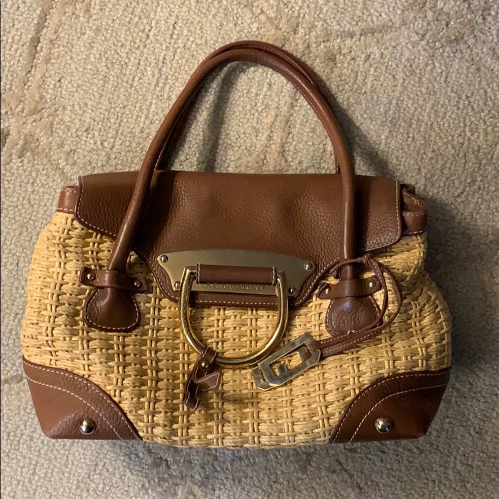 DOLCE & GABBANA D Ring Leather and Raffia Bag - Picture 2 of 10